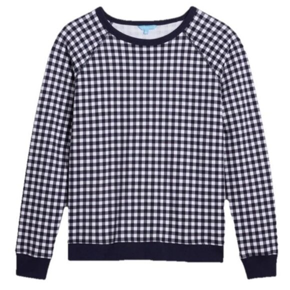 Draper James Natalie Sweatshirt Gingham Navy White Size M Checked Preppy Coastal - Picture 1 of 11